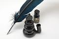 Feather pen 22-010-11-Simple-Single-NAV + Ink 40-005-11-BLK + Inkpot & pen rest set 40-003-11-BLK